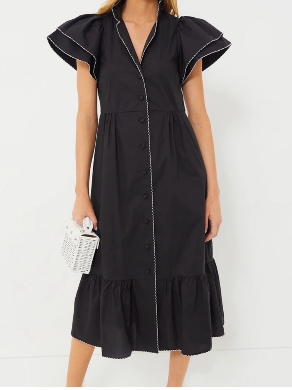 Tuckernuck Black Alice Dress with Ruffle Sleeves and Button Front